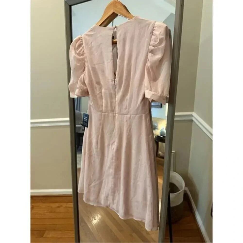 Express Metallic Clip Dot Puff Sleeves Fit & Flare Pink Mini Dress Size XS - Picture 4 of 4